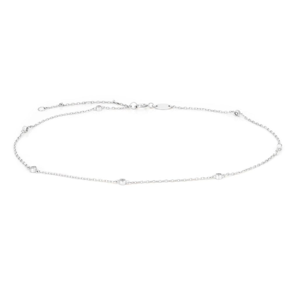 9ct White Gold Anklet with Cubic Zirconias
