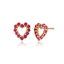 Load image into Gallery viewer, 9ct Yellow Gold 0.62 Carat Natural Ruby Heart Studs