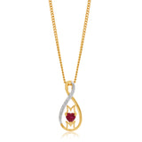 9ct Yellow Gold Created Ruby & Diamond Infinity Mum Pendant