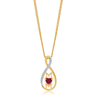 9ct Yellow Gold Created Ruby & Diamond Infinity Mum Pendant