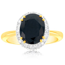 Load image into Gallery viewer, 9ct Yellow Gold 8X10mm Oval Cut Natural Sapphire and Diamond Ring
