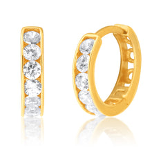 Load image into Gallery viewer, 9ct Yellow Gold White Zirconia 10mm Huggies