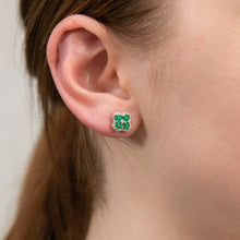 Load image into Gallery viewer, 9ct Natural Emerald and 0.10ct Diamond 4 Leaf Clover Studs