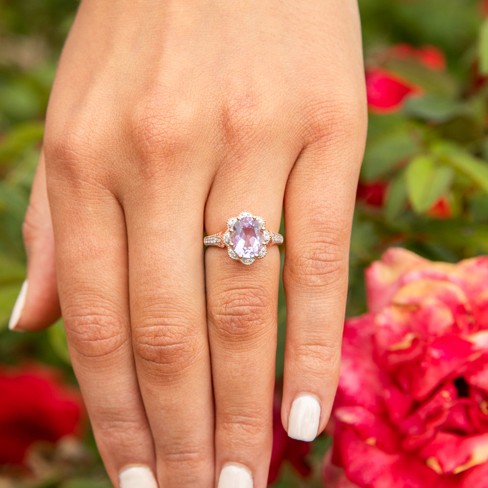 9ct Rose Gold 2.40ct Rose Amethyst and Diamond Ring