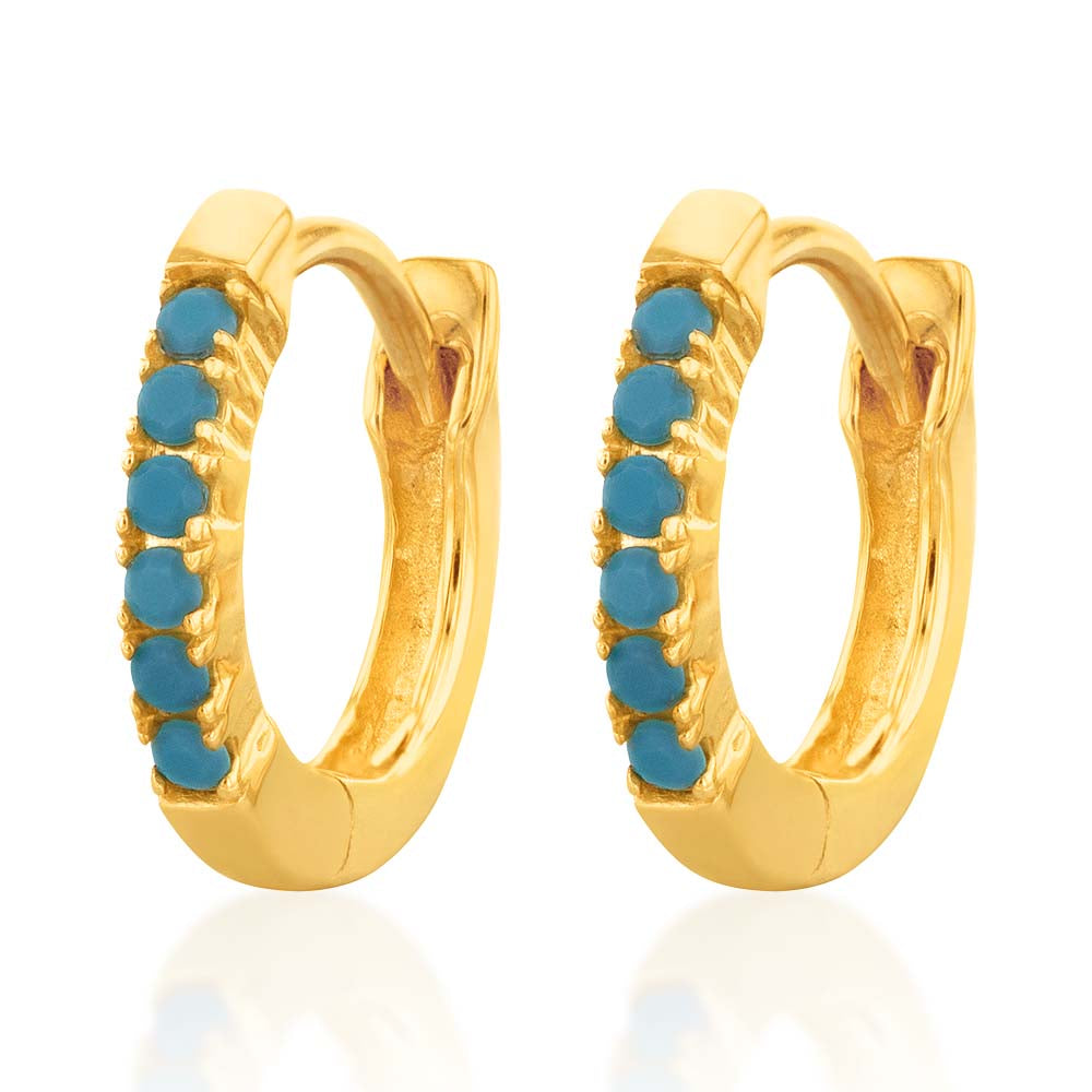 9ct Yellow Gold 10mm Created Turquoise Huggie Hoops