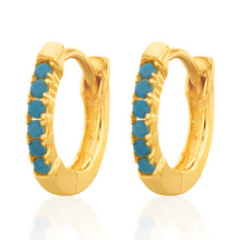 Load image into Gallery viewer, 9ct Yellow Gold 10mm Created Turquoise Huggie Hoops