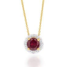 Load image into Gallery viewer, 9ct Yellow Gold 5mm Created Ruby and Diamond Pendant on 45cm Chain