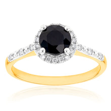 Load image into Gallery viewer, 9ct Yellow Gold 6mm Natural Sapphire and Diamond Halo Ring