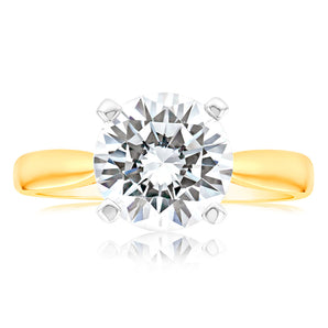 Cubic Zirconia Solitaire 3 Carat Diamond Equivalent Ring in 9ct Yellow Gold