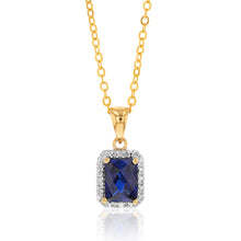 Load image into Gallery viewer, 9ct Yellow Gold Created Sapphire and Diamond Pendant 46cm Gold Plated Chain