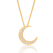 Load image into Gallery viewer, 9ct Yellow Gold Zirconia Crescent Moon Pendant
