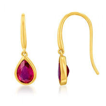 Load image into Gallery viewer, 9ct Yellow Gold 2.00ct Natural Enhanced Ruby Pear Drop Earrings