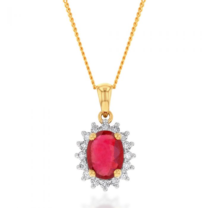 9ct Yellow Gold 1.60ct Natural Enhanced Ruby and Diamond Pendant