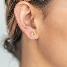 Load image into Gallery viewer, 9ct Yellow Gold 5mm 0.50ct Citrine and Diamond Cushion Cut Stud Earrings