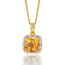 Load image into Gallery viewer, 9ct Yellow Gold 8mm 2.00ct Citrine and Diamond Cushion Cut Pendant