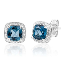 Load image into Gallery viewer, 9ct White Gold 5mm 1.40ct London Blue Topaz and Diamond Stud Earrings