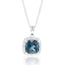 Load image into Gallery viewer, 9ct White Gold 8mm 2.70ct London Blue Topaz and Diamond Pendant