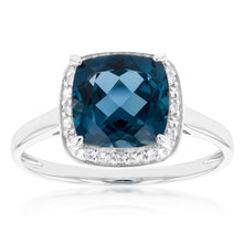 Load image into Gallery viewer, 9ct White Gold 8mm 2.70ct London Blue Topaz and Diamond Ring