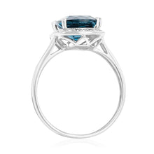 Load image into Gallery viewer, 9ct White Gold 8mm 2.70ct London Blue Topaz and Diamond Ring