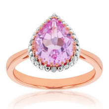 Load image into Gallery viewer, 9ct Rose Gold Created Peach Sapphire and Diamond Pear Cut Ring