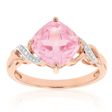 Load image into Gallery viewer, 9ct Rose Gold Created Peach Sapphire and Diamond Cushion Cut  Ring