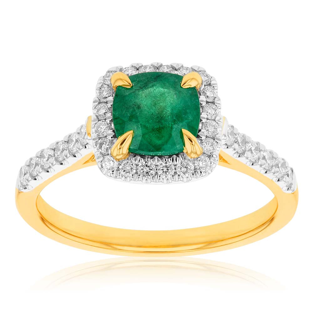 18ct Yellow Gold Natural Emerald and Diamond Ring