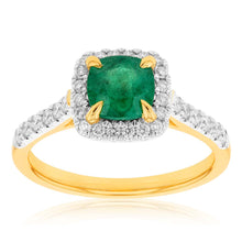 Load image into Gallery viewer, 18ct Yellow Gold Natural Emerald and Diamond Ring