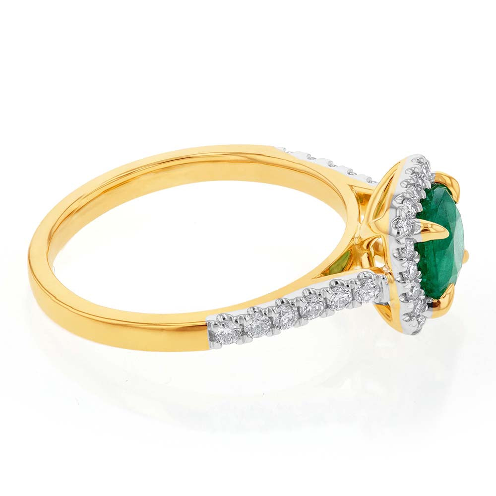 18ct Yellow Gold Natural Emerald and Diamond Ring