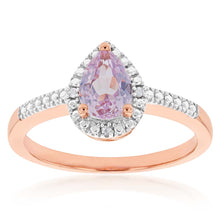 Load image into Gallery viewer, 9ct Rose Gold Created Peach Sapphire &amp; Diamond Pear Ring