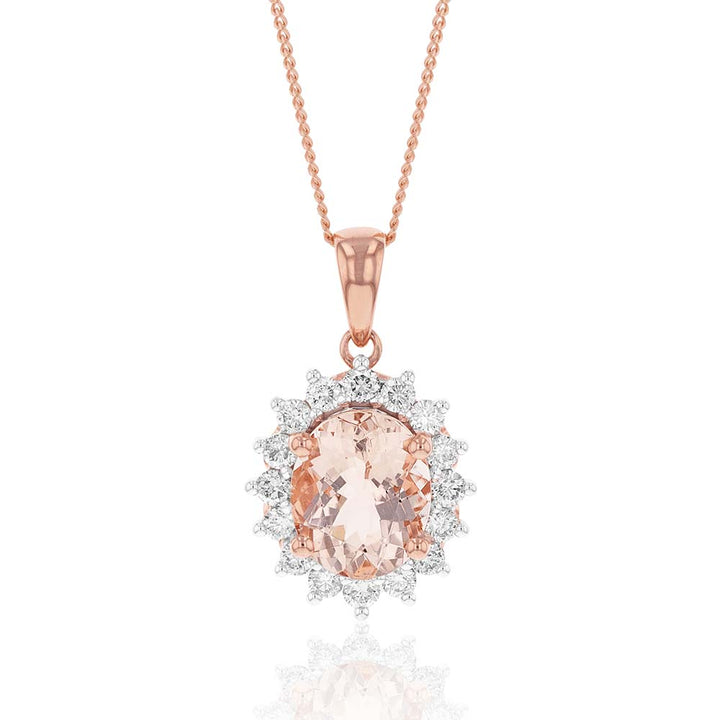 9ct Rose Gold 2.30ct Morganite and Diamond Pendant on 45cm 9ct Rose Gold Chain