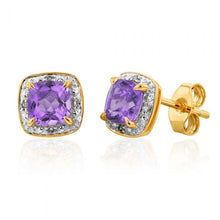 Load image into Gallery viewer, 9ct Yellow Gold Amethyst and Diamond Stud Earrings