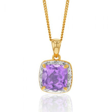 Load image into Gallery viewer, 9ct Yellow Gold 5mm Amethyst and Diamond Pendant
