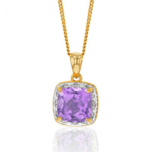9ct Yellow Gold Amethyst and Diamond Pendant