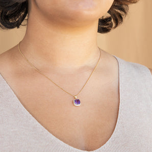 9ct Yellow Gold Amethyst and Diamond Pendant