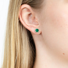 Load image into Gallery viewer, 9ct Yellow Gold 5mm Created Emerald and Diamond Cushion Cut Studs