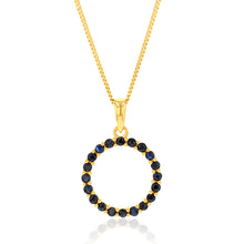 Load image into Gallery viewer, 9ct Yellow Gold 15mm Natural Black Sapphire Circle of Life Pendant