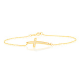 9ct Yellow Gold Cubic Zirconia On Cross 18.4cm Bracelet