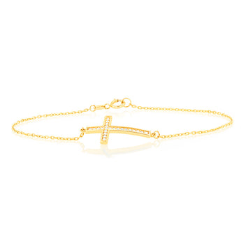 9ct Yellow Gold Cubic Zirconia On Cross 18.4cm Bracelet