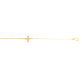 9ct Yellow Gold Cubic Zirconia On Cross 18.4cm Bracelet
