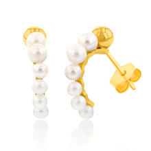 Load image into Gallery viewer, 9ct Yellow Gold Fresh Water Pearls On Half Hoop Stud Earrings