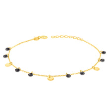 Load image into Gallery viewer, 9ct Yellow Gold Black Zirconia and Gold Disc Charm 17.8cm Bracelet