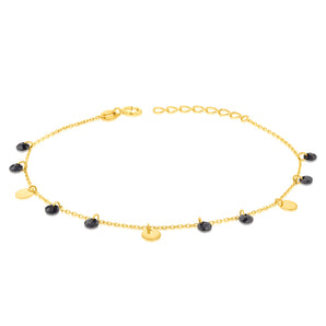 Black Cubic Zirconia Disc Charm 17.8cm Bracelet in 9ct Yellow Gold