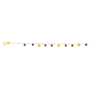 Black Cubic Zirconia Disc Charm 17.8cm Bracelet in 9ct Yellow Gold