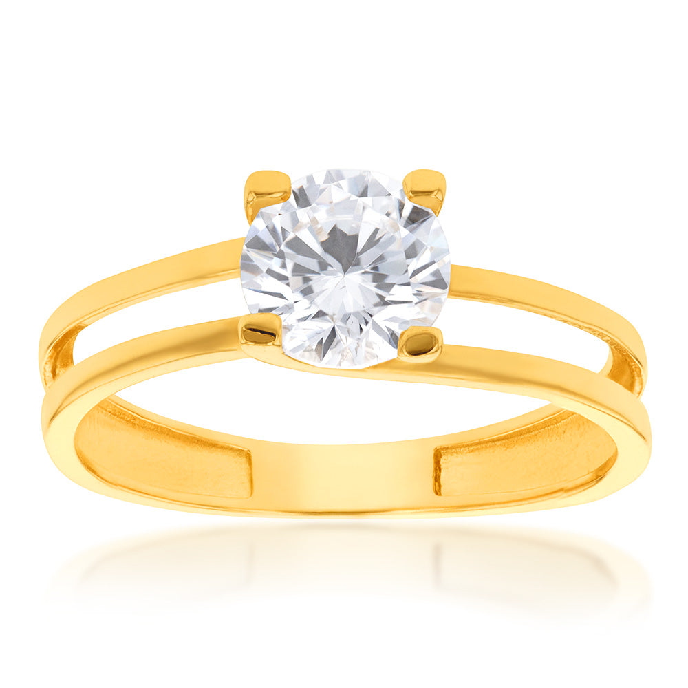 9ct Yellow Gold Cubic Zirconia 4 Claw Ring