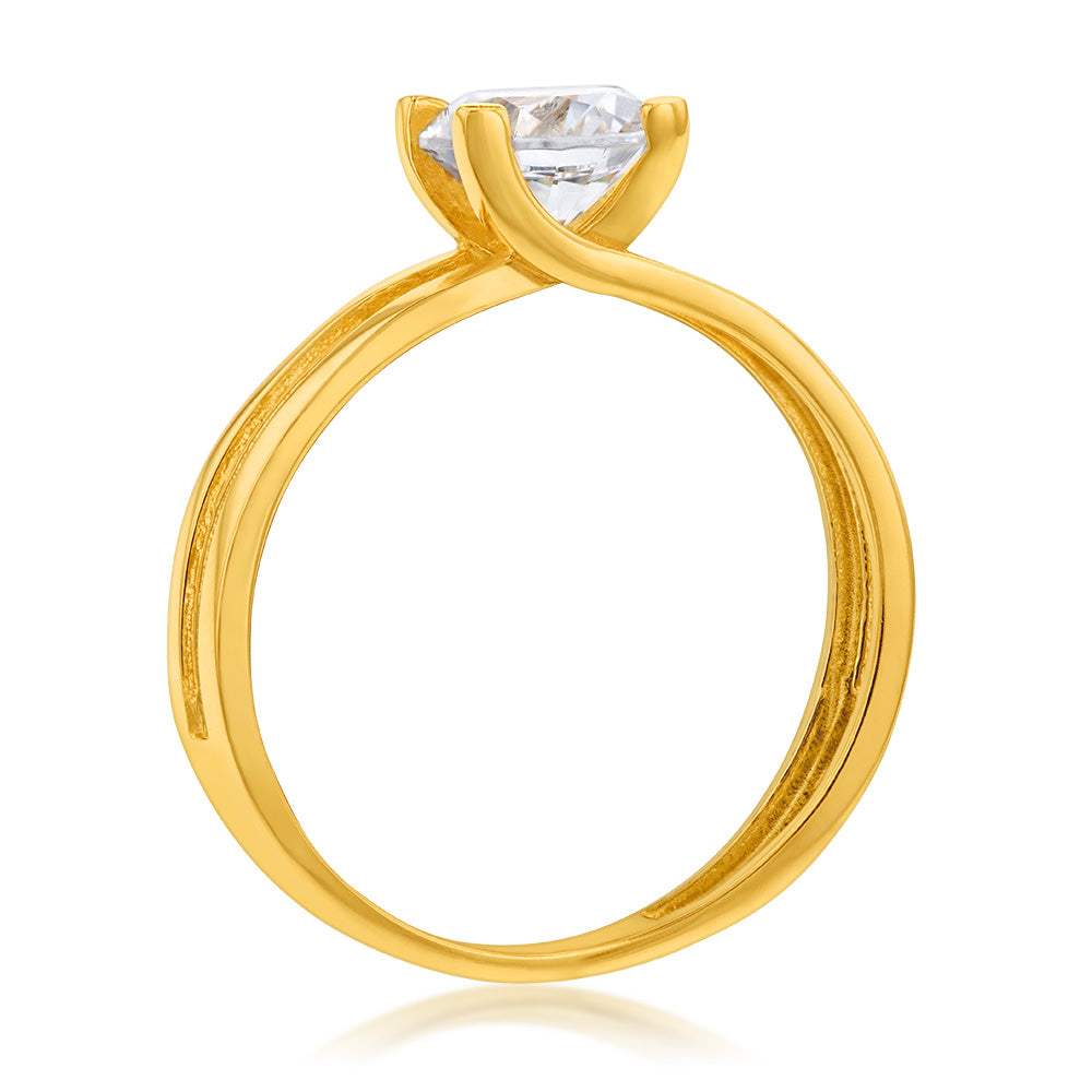 9ct Yellow Gold Cubic Zirconia 4 Claw Ring