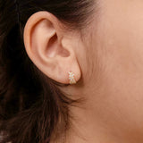 Cubic Zirconia On Leaf Patterned Half Hoop Earrings in 9ct Yellow Gold