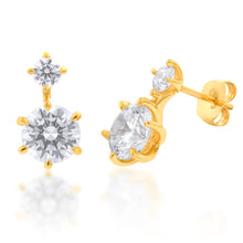 Load image into Gallery viewer, 9ct Yellow Gold Twin Cubic Zirconia Drop Stud Earrings