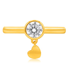 Load image into Gallery viewer, 9ct Yellow Gold Cubic Zirconia And Dangling Heart Charm Ring