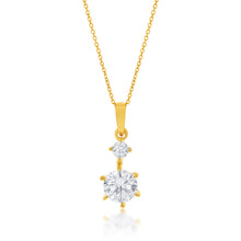 Load image into Gallery viewer, 9ct Yellow Gold Twin Cubic Zirconia Pendant On 45cm Chain