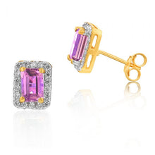 Load image into Gallery viewer, 9ct Yellow Gold Amethyst and Zirconia Studs